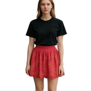 Aeropostale Women XL Y2K Style Pink Floral Embroidered Scalloped Mini Skirt